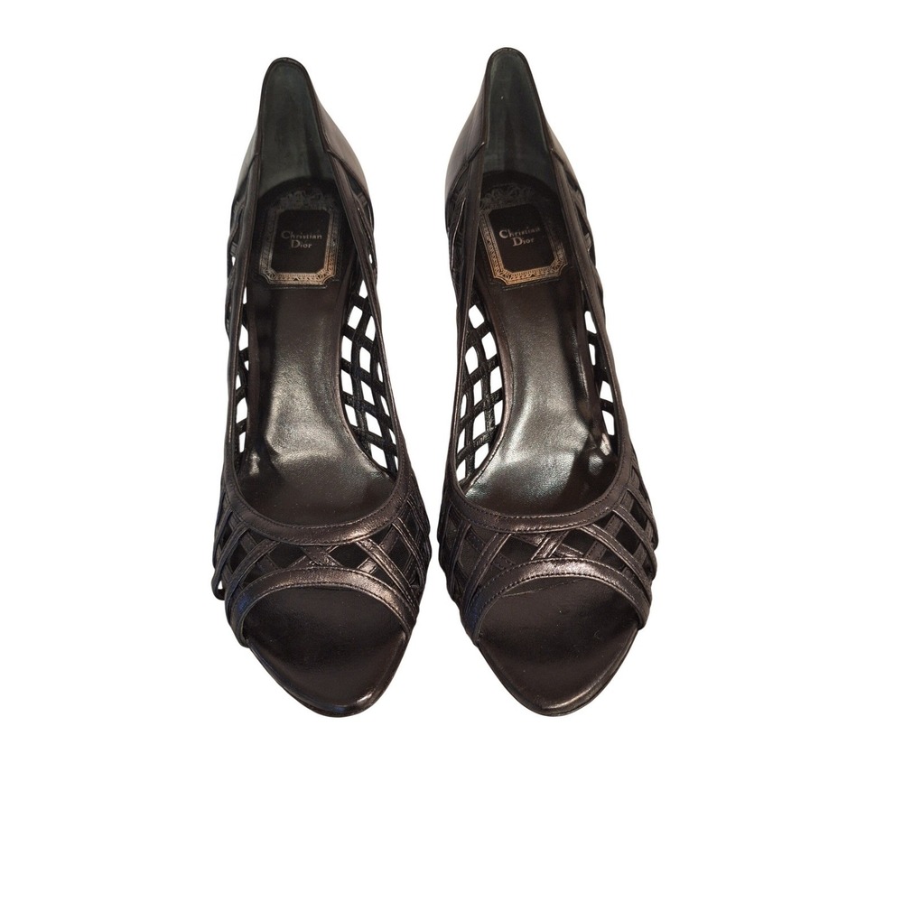 Christian‎ Dior Women's Stiletto Open  Toe Black Leather  New Size 37.5